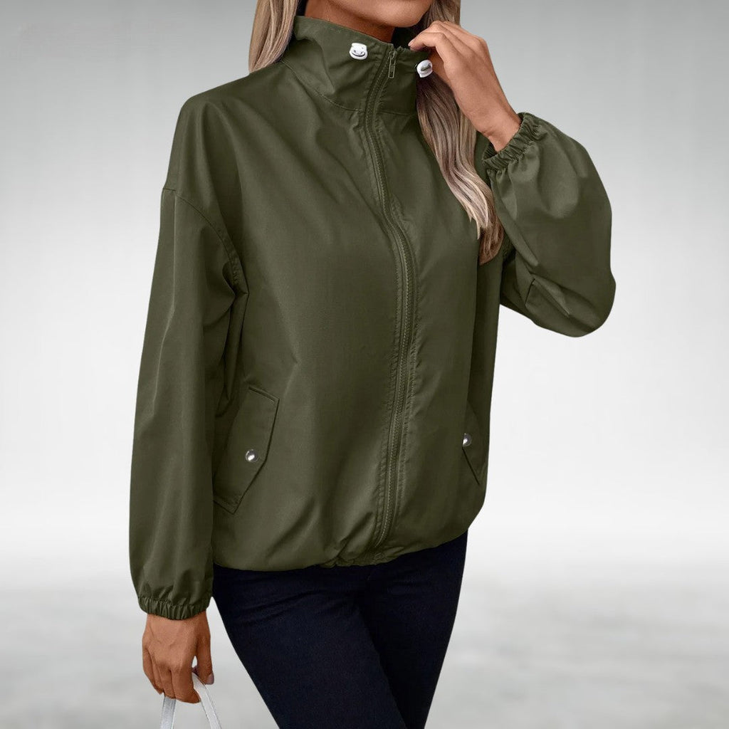 SUENTA Damen Leichte Übergangsjacke Mit Stehkragen Und Zipper Windbreaker Armeegrün