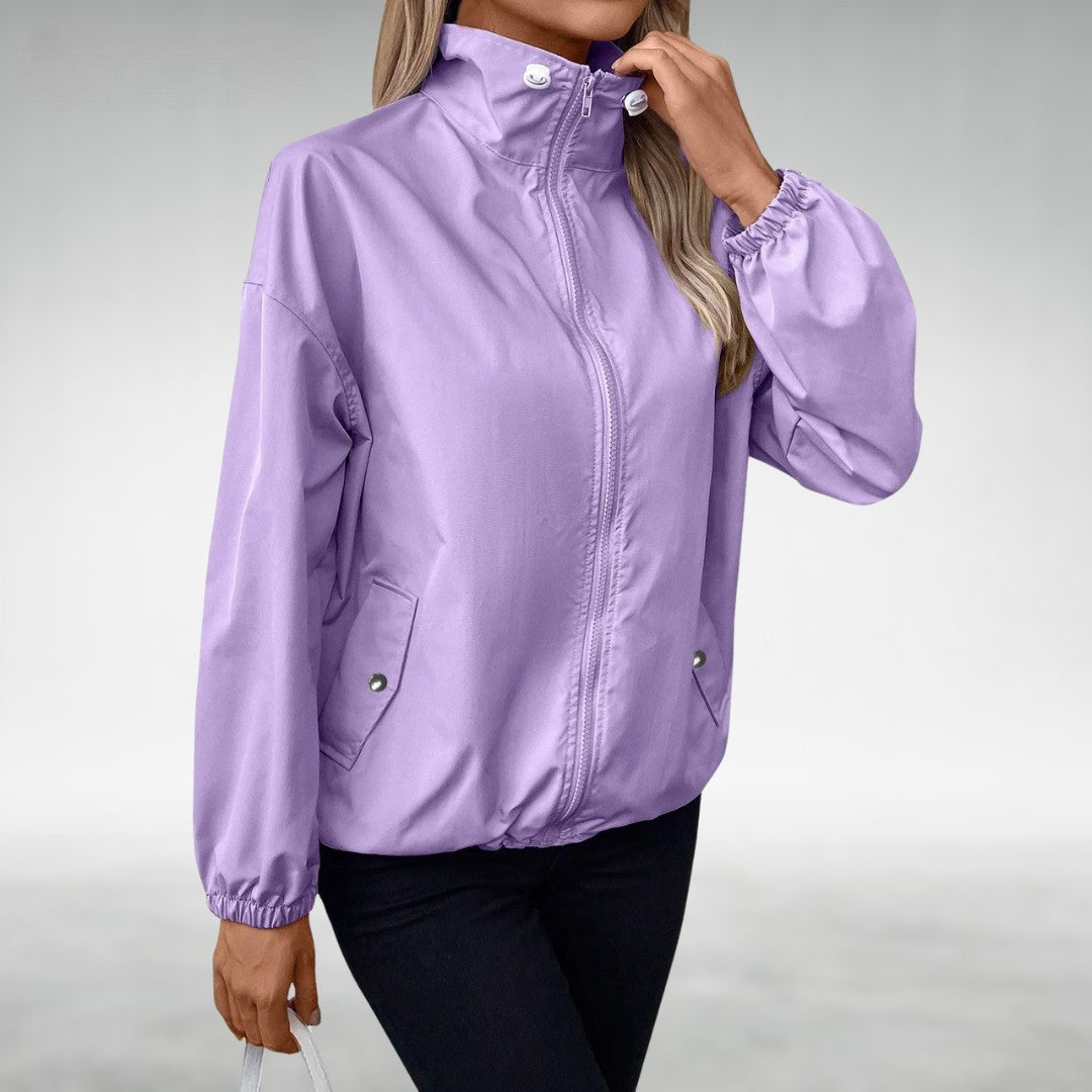 SUENTA Damen Leichte Übergangsjacke Mit Stehkragen Und Zipper Windbreaker Lila