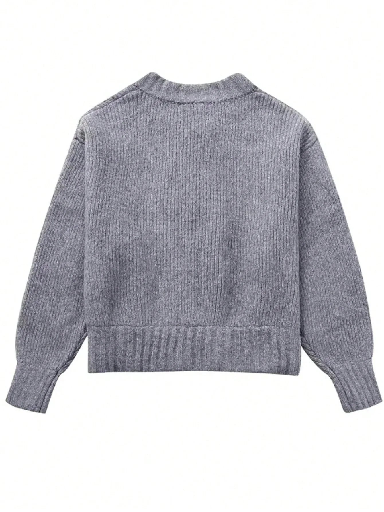 SUENTA Damen-Strickjacke Leichte Und Warme Rundhalsausschnitt Einfarbig Kettendetails