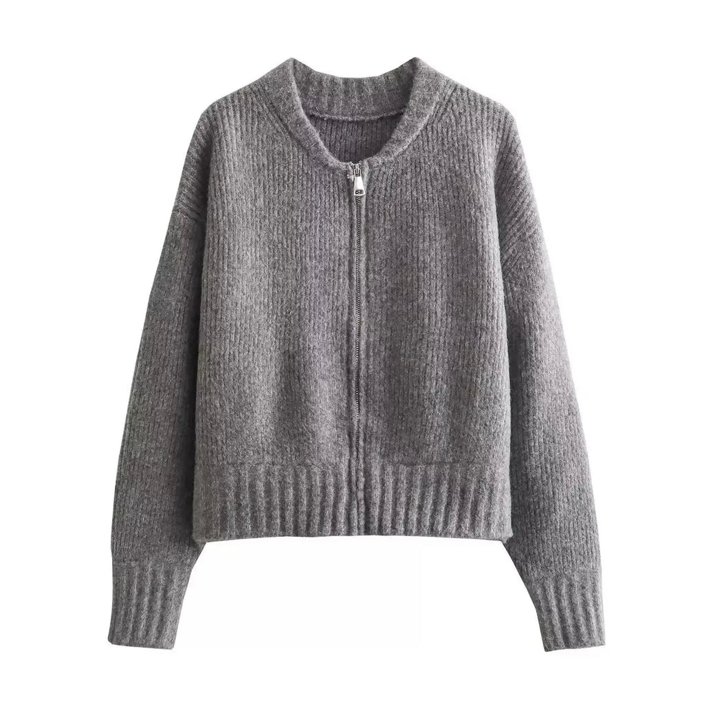 SUENTA Damen-Strickjacke Leichte Und Warme Rundhalsausschnitt Einfarbig Kettendetails