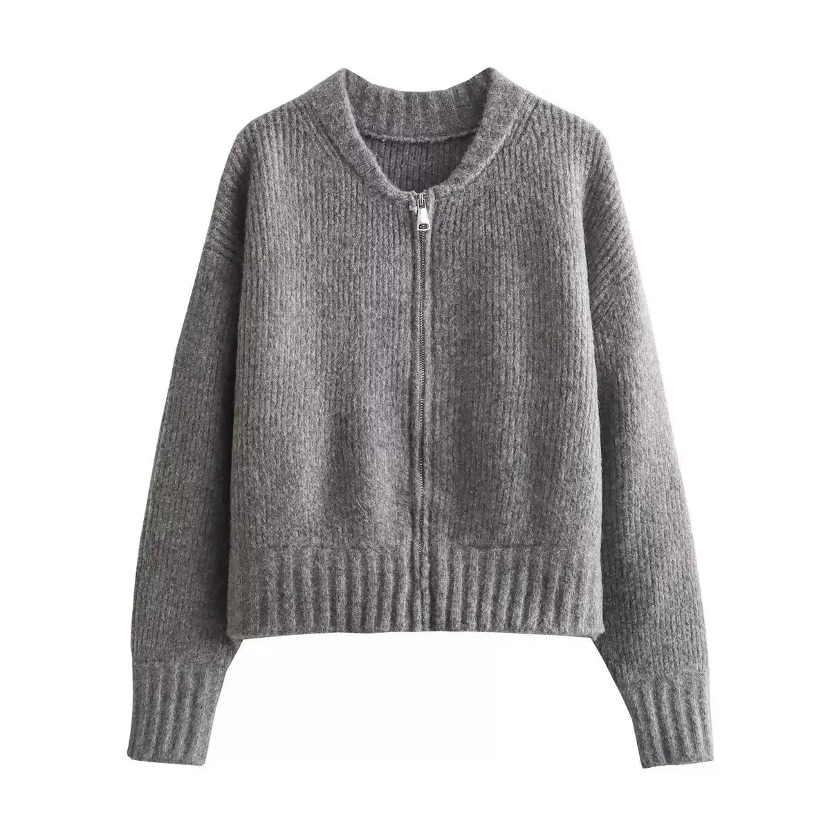 SUENTA Damen-Strickjacke Leichte Und Warme Rundhalsausschnitt Einfarbig Kettendetails