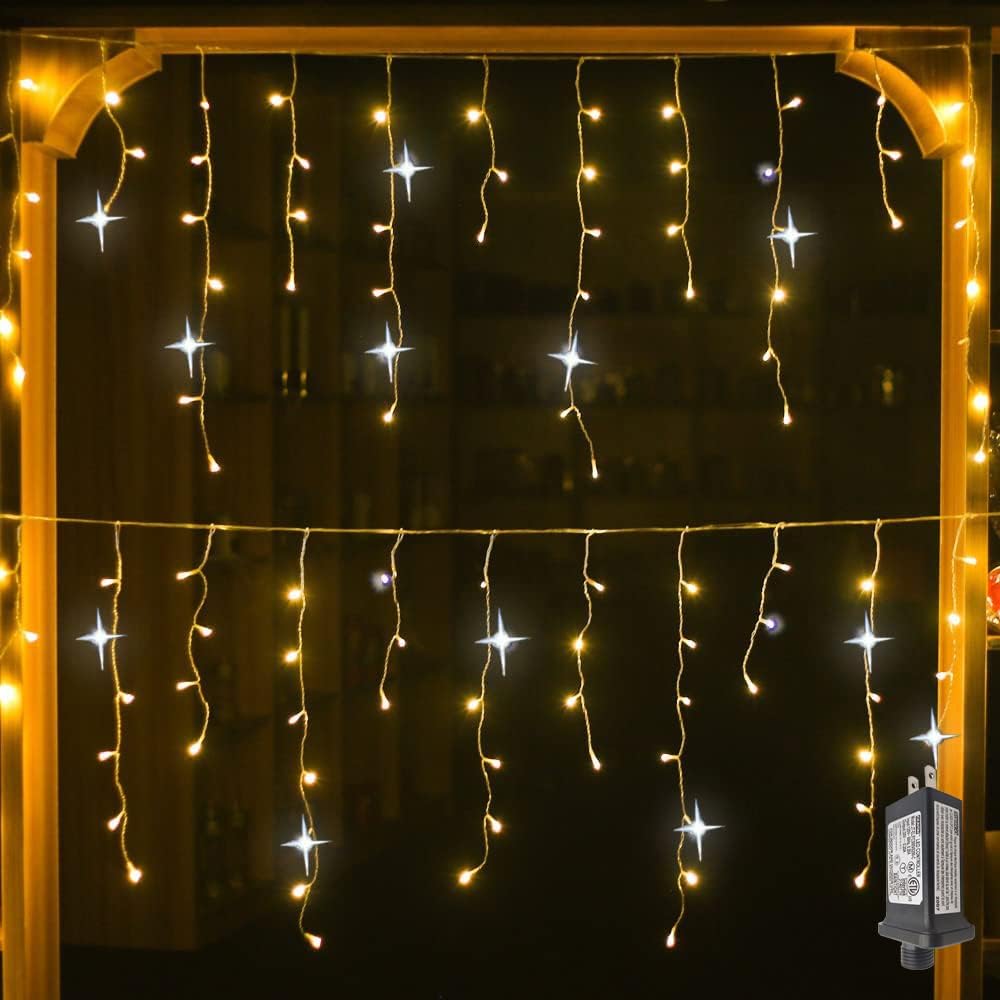 SUENTA Lichtervorhang Outdoor Led Wetterfest Warmweiß 300 Leuchten
