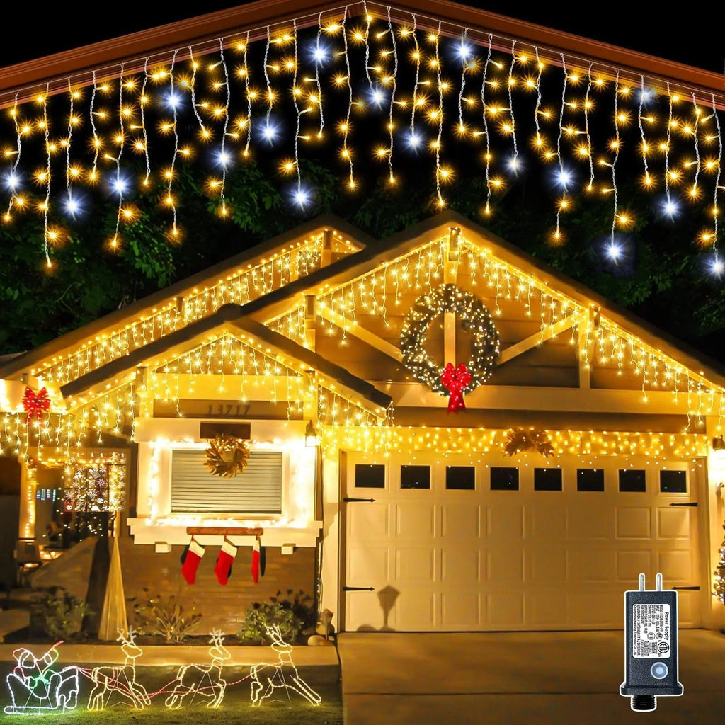 SUENTA Lichtervorhang Outdoor Led Wetterfest Warmweiß 300 Leuchten Blanc chaud