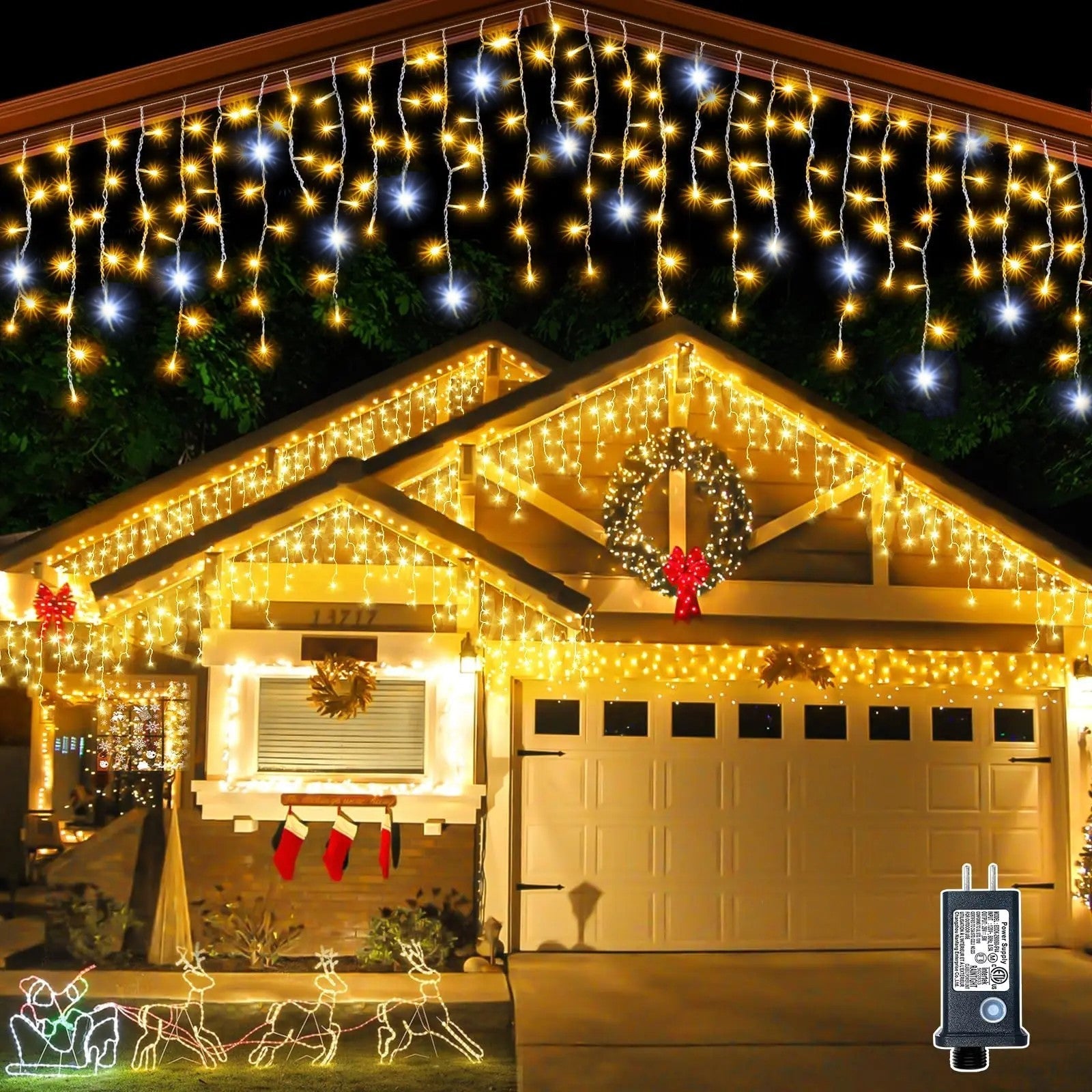 SUENTA Lichtervorhang Outdoor Led Wetterfest Warmweiß 300 Leuchten Blanc chaud