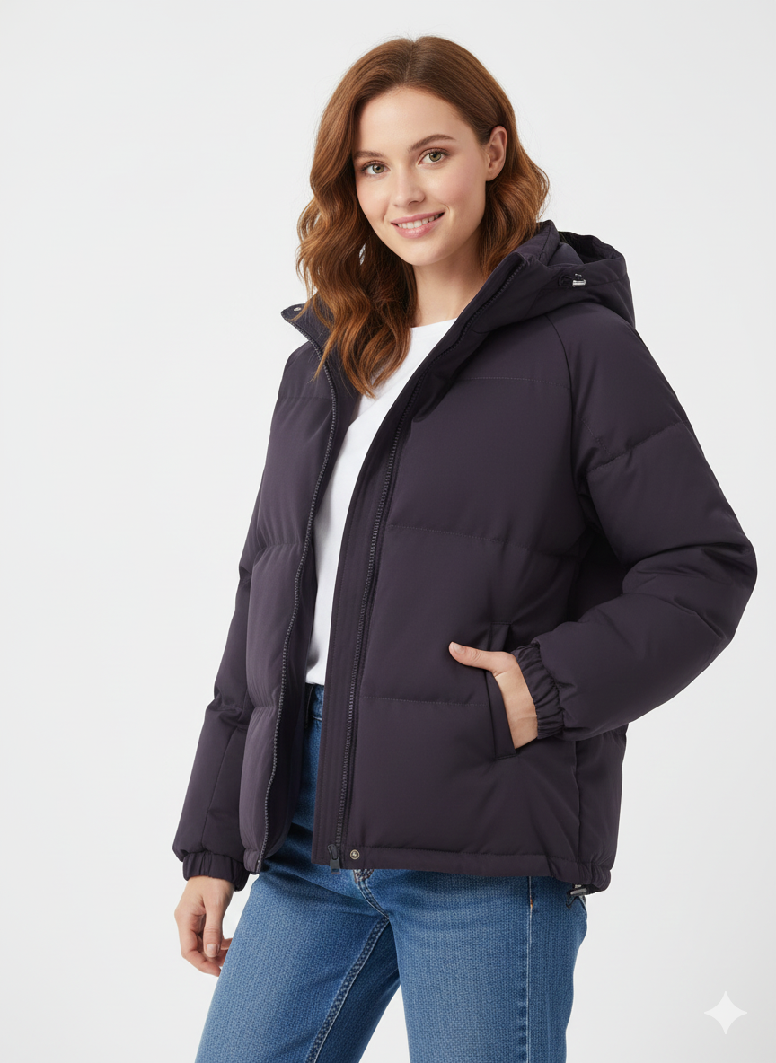 SUENTA Flora - Damen Gesteppte Jacke Mit Feste Kapuze Großzügig Gepolstert Gerader Schnitt Malve