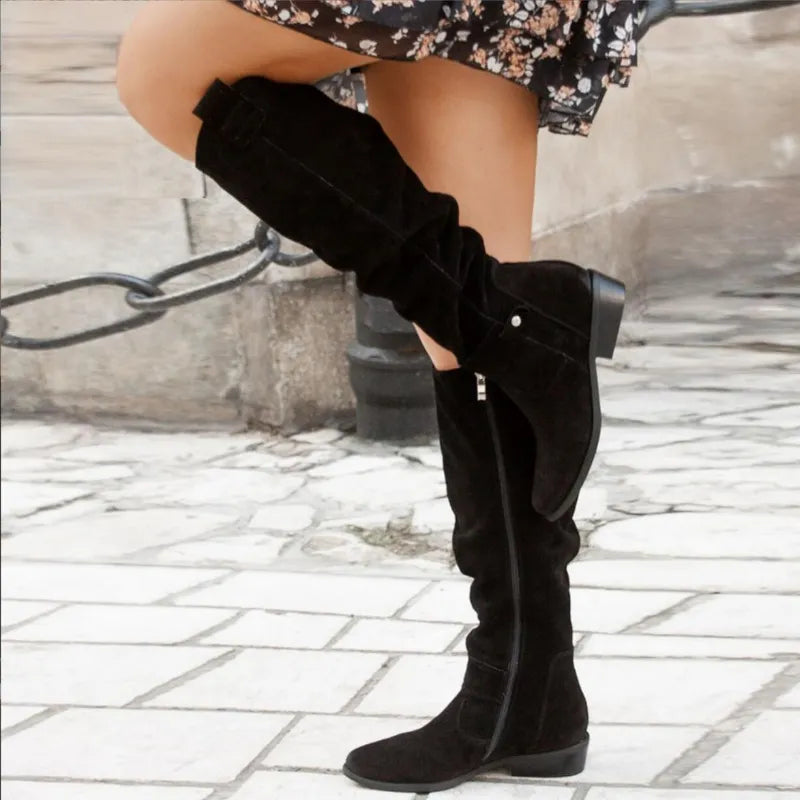 SUENTA Damen-Lederstiefel aus hochwertigem Leder Bequeme Passform Festliche Anlässe Schwarz