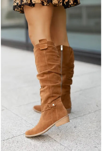 SUENTA Damen-Lederstiefel aus hochwertigem Leder Bequeme Passform Festliche Anlässe Braun