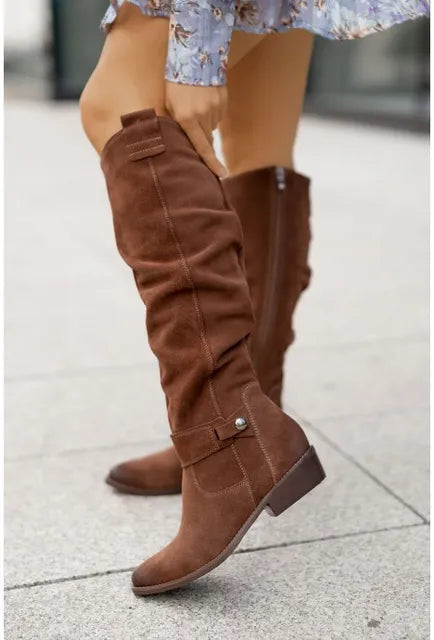 SUENTA Damen-Lederstiefel aus hochwertigem Leder Bequeme Passform Festliche Anlässe Dunkelbraun