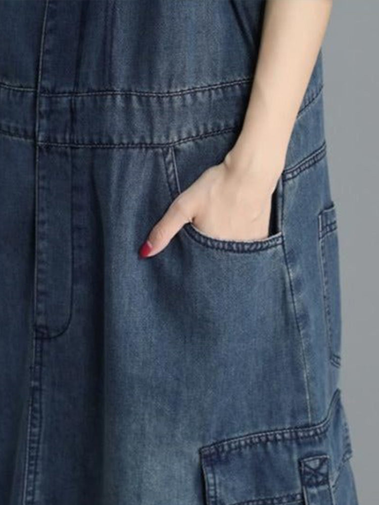 SUENTA Damen Jeans-Overallkleid Locker Geschnittenes Denim Vintage-Charme