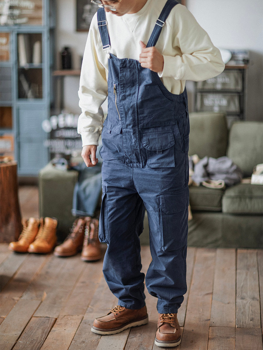 SUENTA Schlampige Latzhosen 100% Baumwolle Dreifach Genähte Nähte - Overall Marineblau