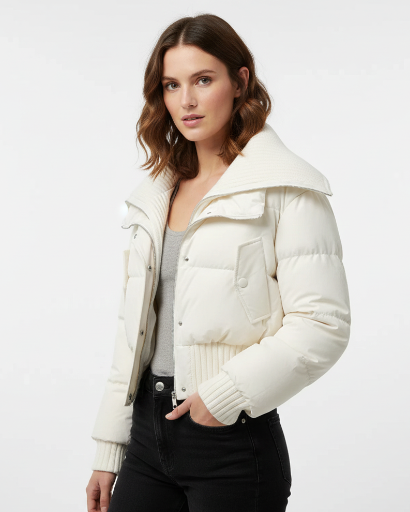 SUENTA Sophé - Damen Steppjacke Oversize-Schnitt Daunenjacke Wärme Leichtigkeit Herbst Winter Beige