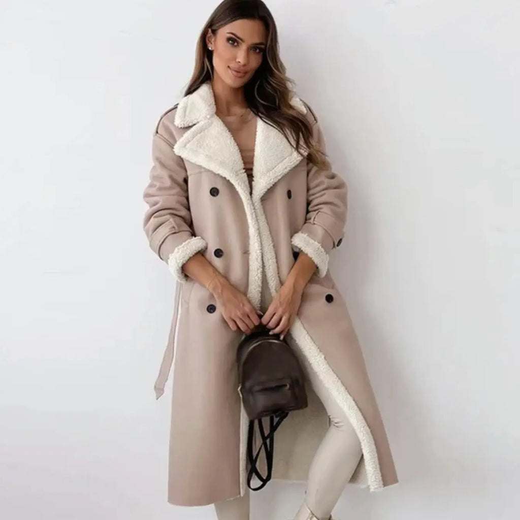 SUENTA Damen Winterjacke – Klassische Länge mit Fleece & Teddykragen Aprikose