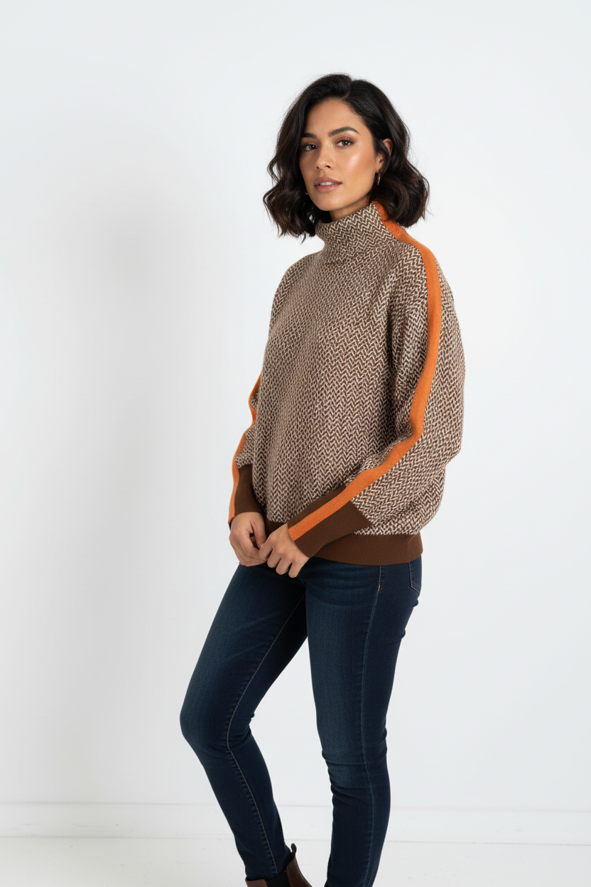 SUENTA Damen Gestreifter Rollkragenpullover Weicher Stoff Streifenlook