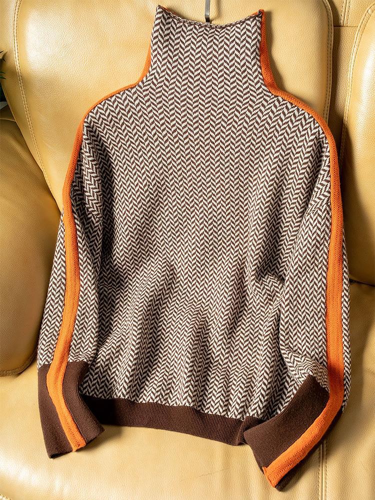 SUENTA Damen Gestreifter Rollkragenpullover Weicher Stoff Streifenlook