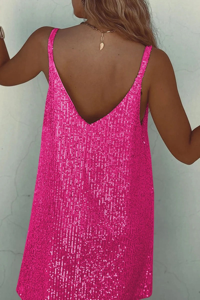 SUENTA Damen Pailletten-Minikleid mit V-Ausschnitt am Rücken