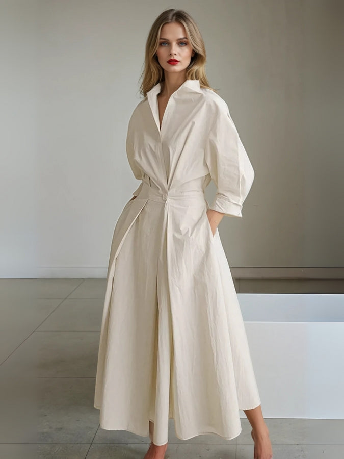 SUENTA Elora Damen Hemdkleid Tailliert – Raffinierte Details & Leichtes Tragegefühl Beige
