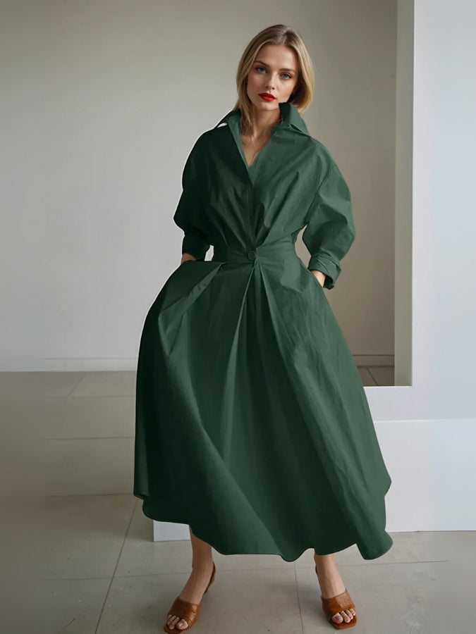 SUENTA Elora Damen Hemdkleid Tailliert – Raffinierte Details & Leichtes Tragegefühl Grün