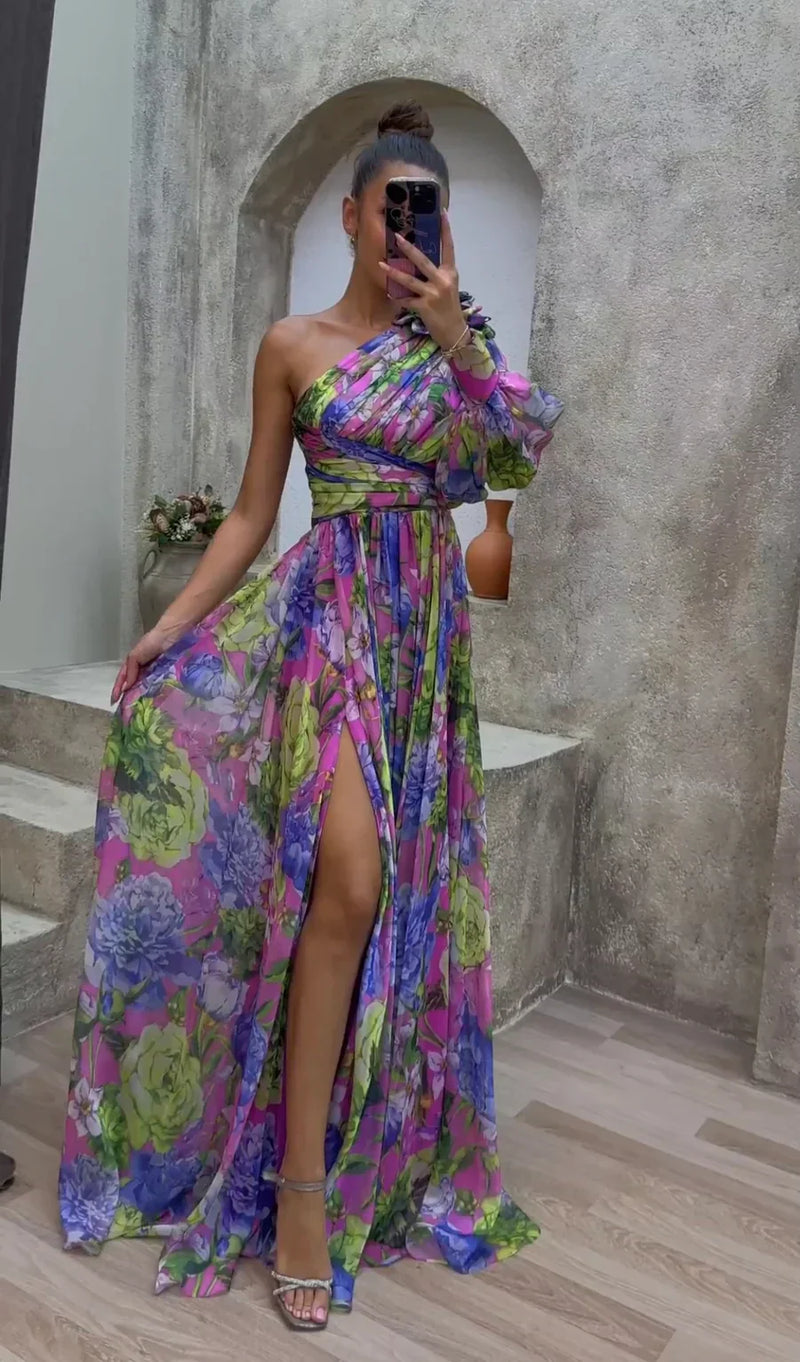 SUENTA Schulterfreien Blumenkleid Fließende Silhouette Florale Details