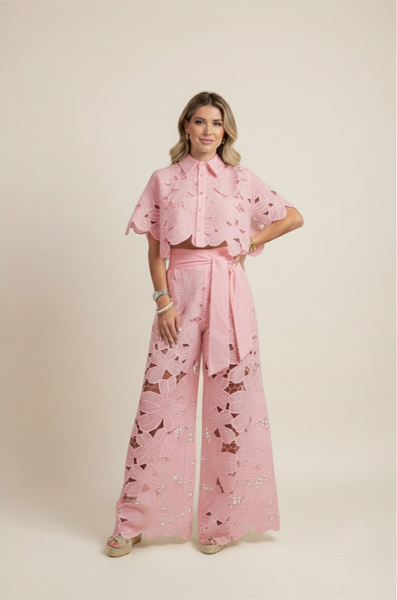 SUENTA Damen Zweiteiler mit Cut-Outs – Blütenblatt-Design Rosa