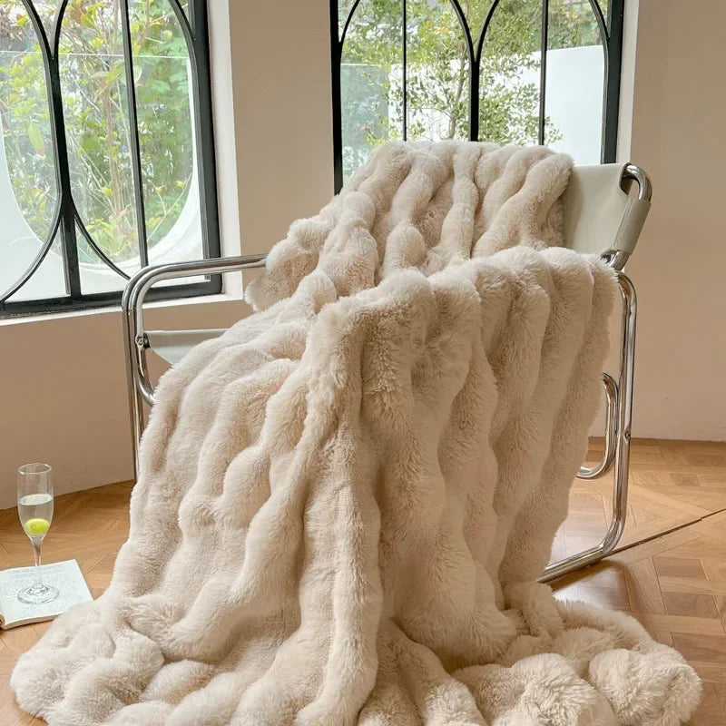 SUENTA Luxuriöse Fleece Decke Für Bett Und Sofa Wärme Und Weich Aprikose