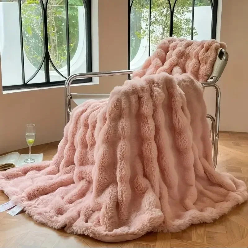 SUENTA Luxuriöse Fleece Decke Für Bett Und Sofa Wärme Und Weich Rosa