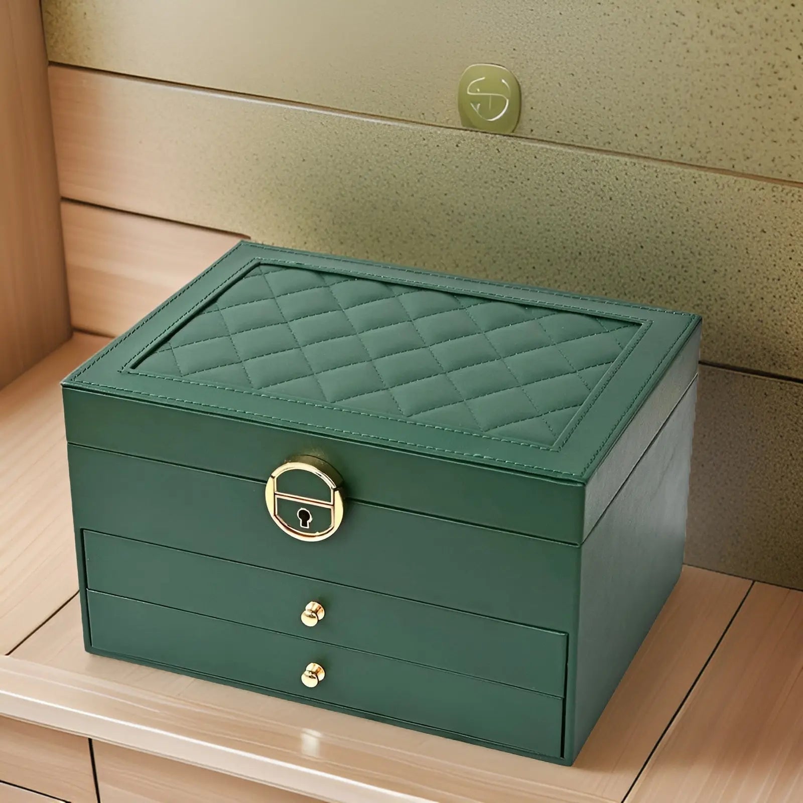 SUENTA Schmuckbox Mehrschichtige Aus Hochwertigem PU-Leder Geräumige Fächer Grün