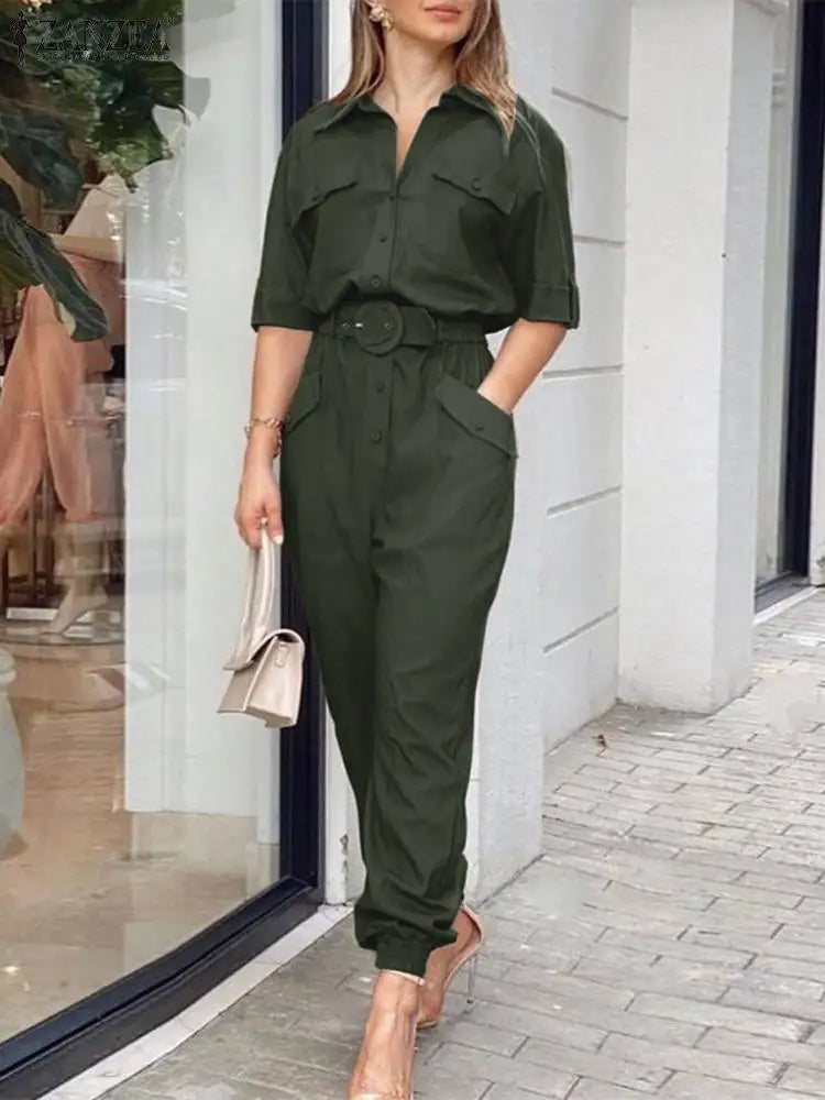 SUENTA Marquise Dame Jumpsuit – Cargo Style & Praktiske Detaljer Dunkelgrün