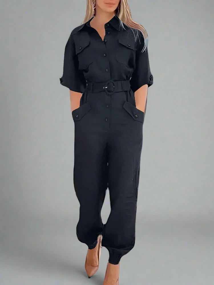 SUENTA Marquise Dame Jumpsuit – Cargo Style & Praktiske Detaljer Dunkelblau