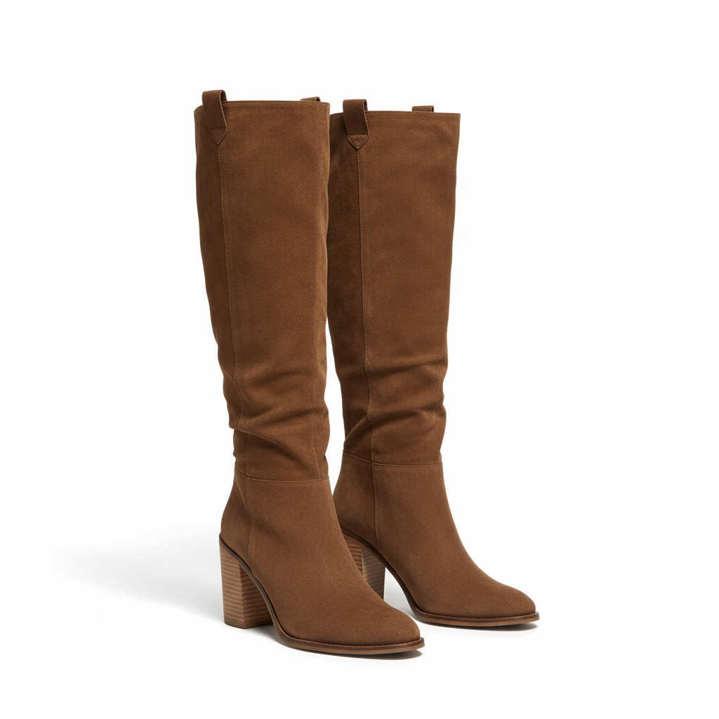 SUENTA Damen Kniehohe Lederstiefel PU Leder Elegant Vielseitig