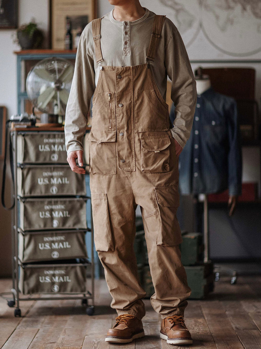 SUENTA Schlampige Canvas-Overall Robustes Baumwoll-Canvas Arbeit Khaki