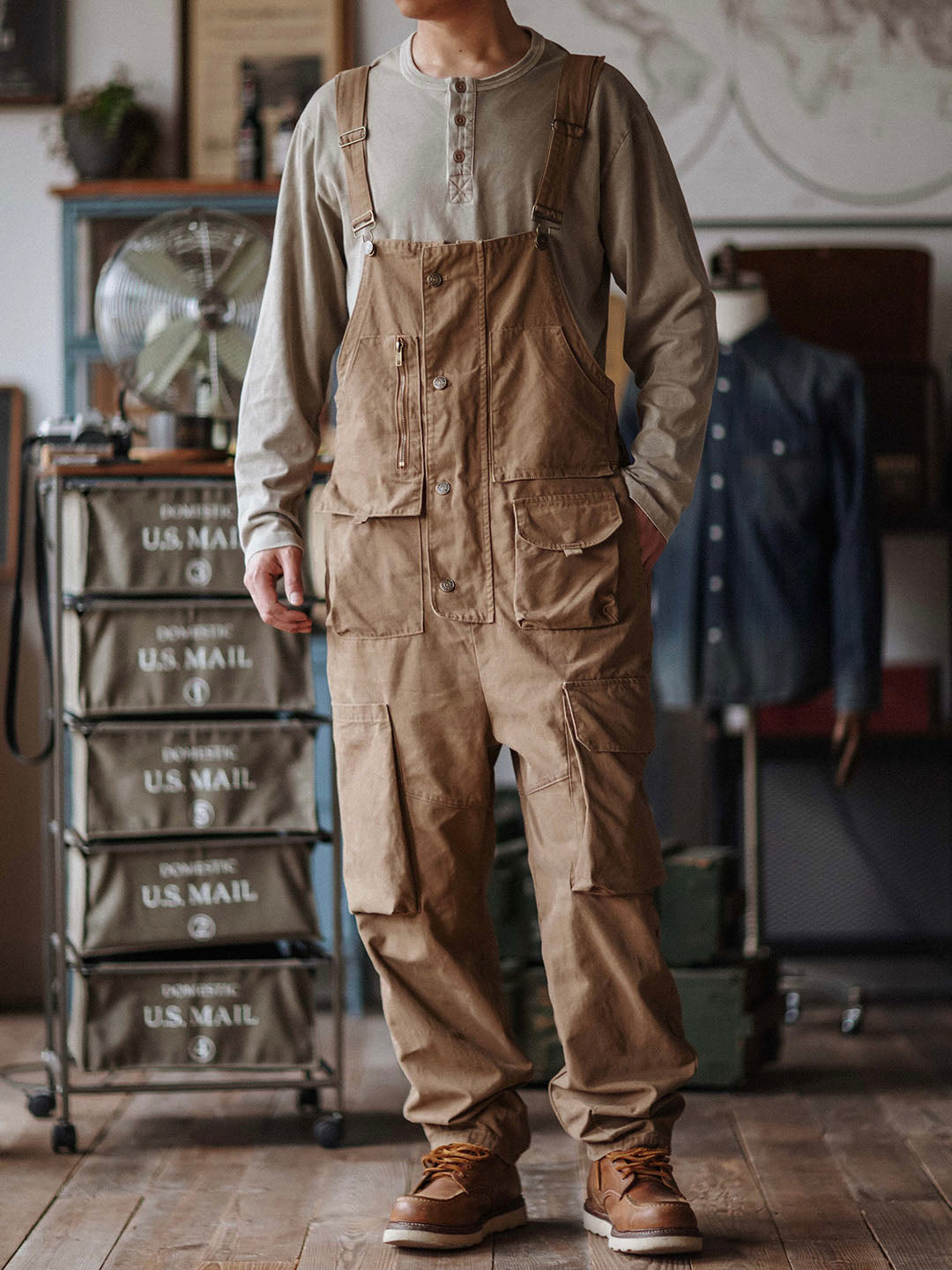 SUENTA Schlampige Canvas-Overall Robustes Baumwoll-Canvas Arbeit Khaki