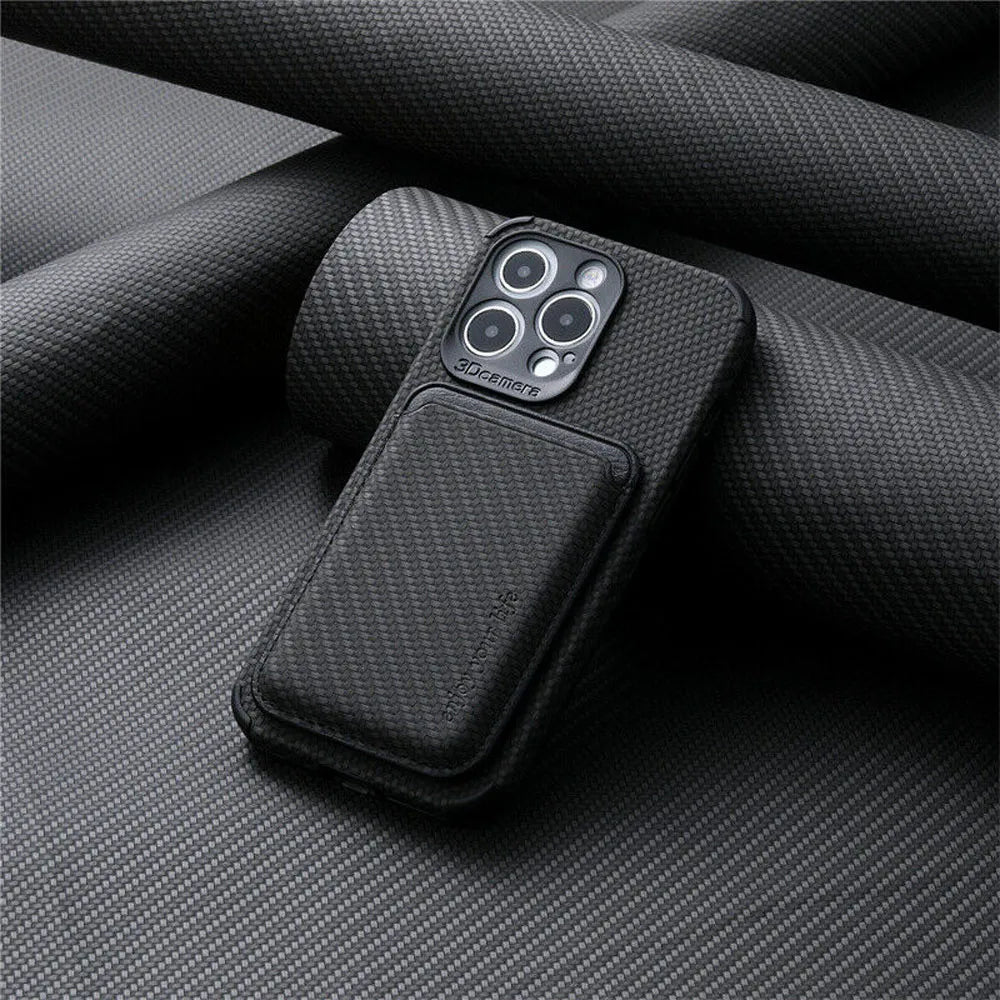 SUENTA iPhone MagSafe-kompatiblen Telefonhülle Carbonfaser Integriertes Portemonnaie Carbon Schwarz