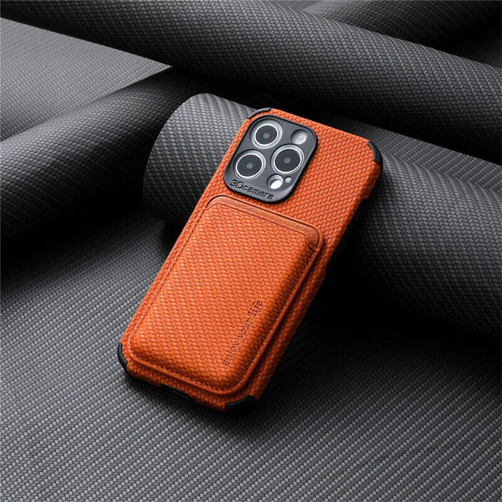 SUENTA iPhone MagSafe-kompatiblen Telefonhülle Carbonfaser Integriertes Portemonnaie Carbon Orange