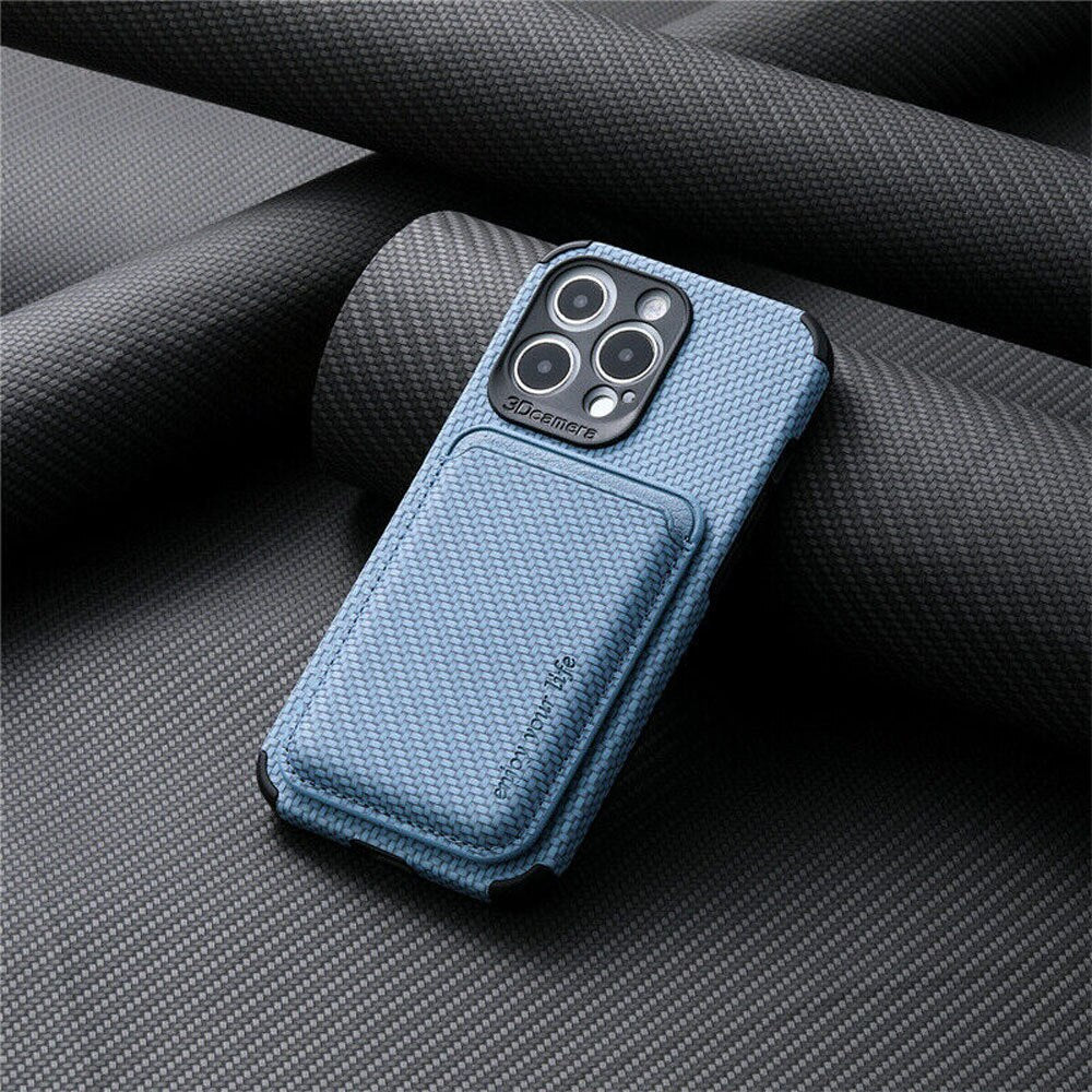 SUENTA iPhone MagSafe-kompatiblen Telefonhülle Carbonfaser Integriertes Portemonnaie Carbon Blau