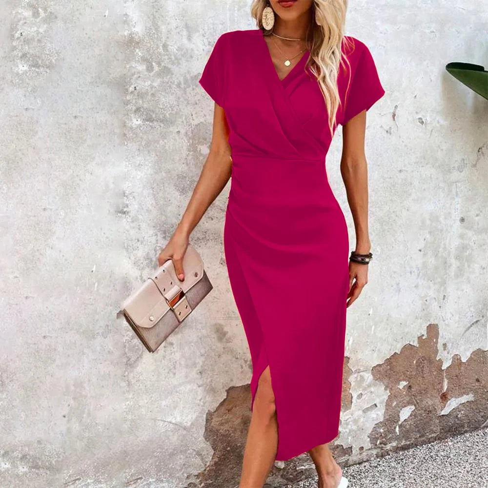 SUENTA Amore | Damen Hochzeitsgast-Kleid – Festliches Midikleid & Elegantes Design Rosa Rot