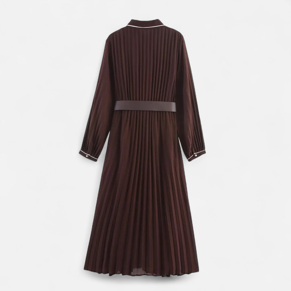 SUENTA Damen Chiffon-Midikleid Plissiert – Umlegekragen & Taillengürtel