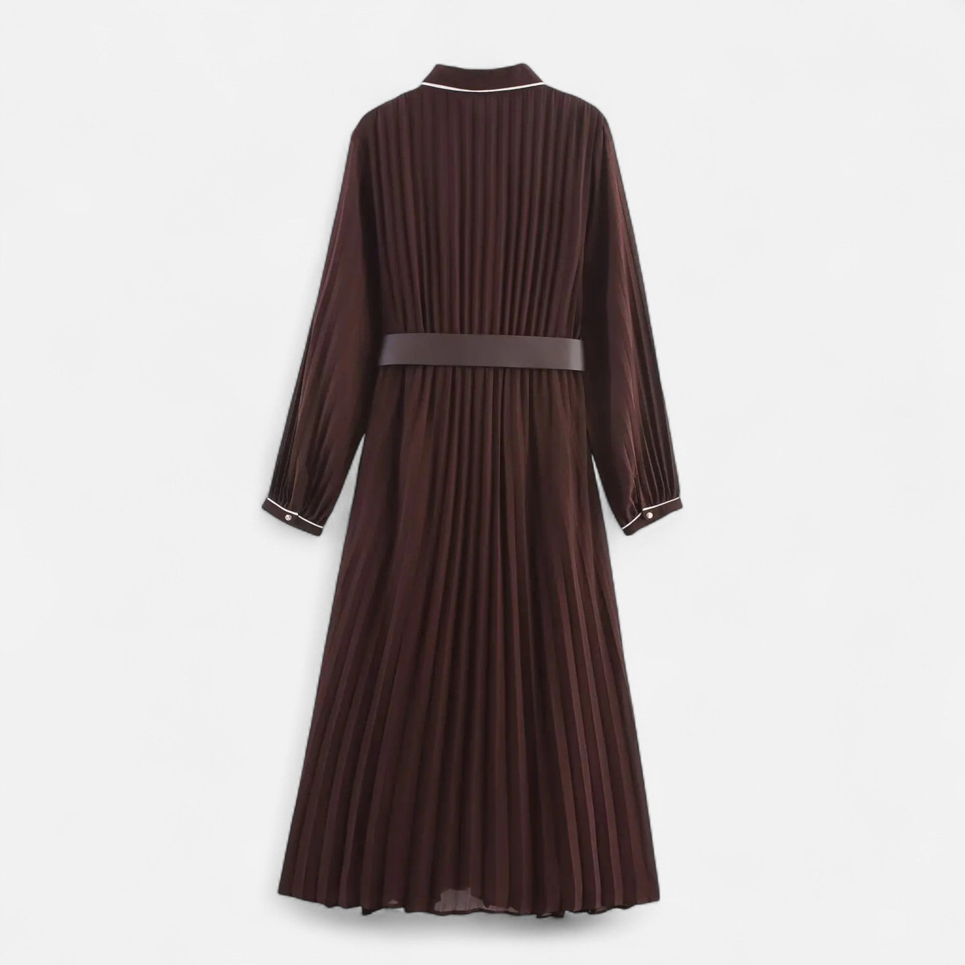 SUENTA Damen Chiffon-Midikleid Plissiert – Umlegekragen & Taillengürtel