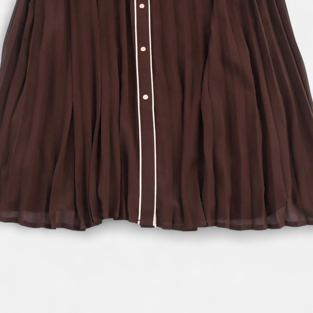 SUENTA Damen Chiffon-Midikleid Plissiert – Umlegekragen & Taillengürtel