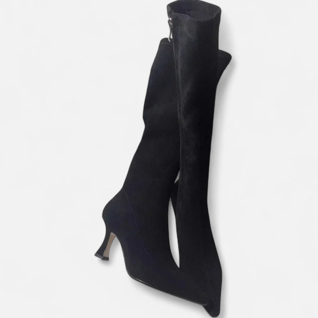 SUENTA Damen Overknee-Stiefel Leder-Optik – Absatz & Oberschenkelhoch Schwarz