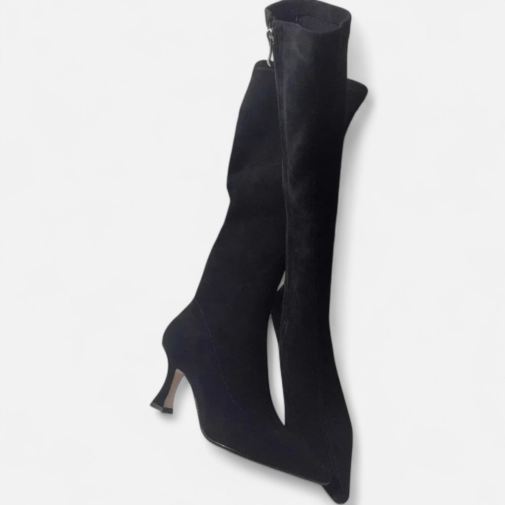 SUENTA Damen Overknee-Stiefel Leder-Optik – Absatz & Oberschenkelhoch Schwarz