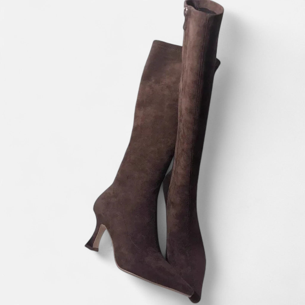 SUENTA Damen Overknee-Stiefel Leder-Optik – Absatz & Oberschenkelhoch Braun