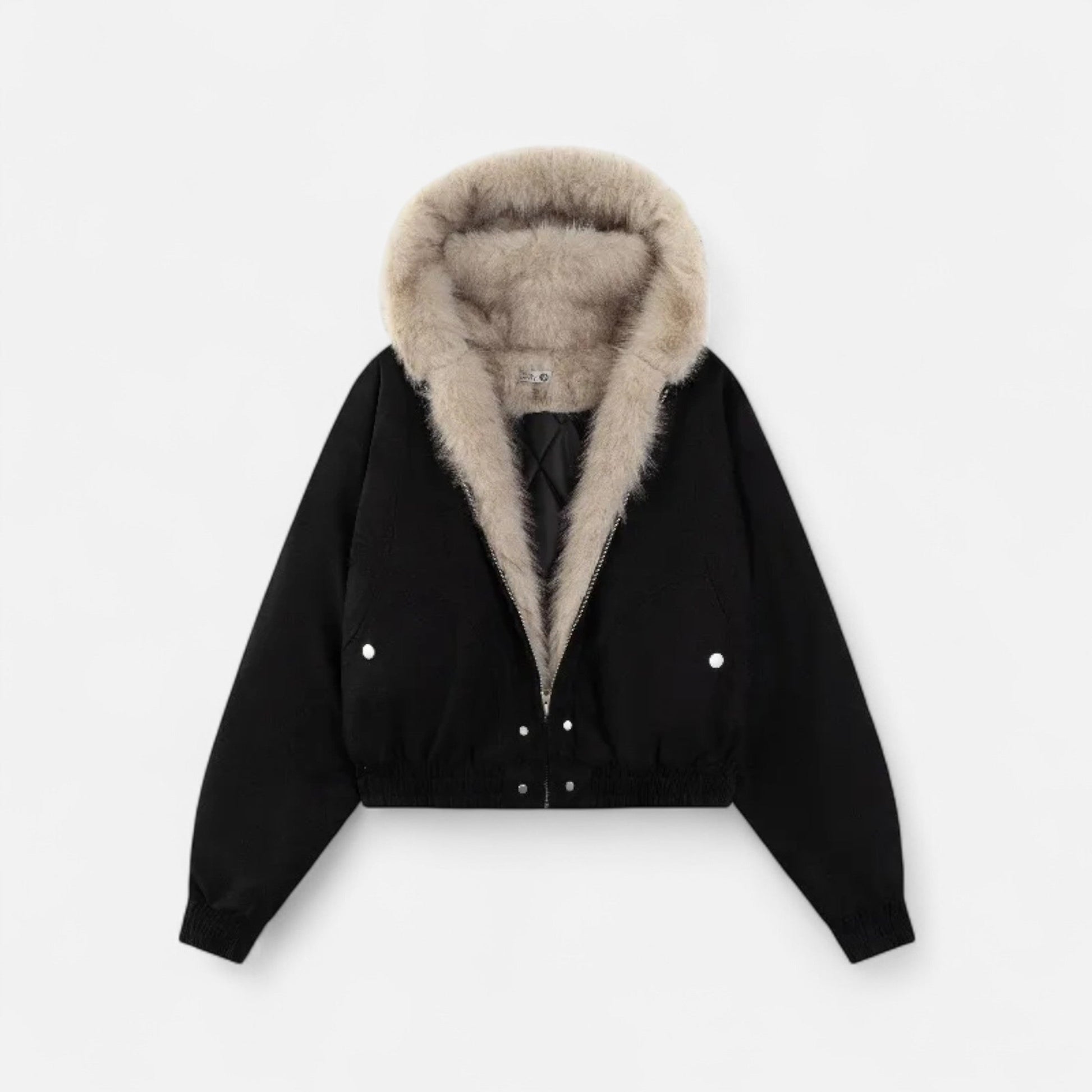 SUENTA Damen Wintermantel Vintage – Pelzkragen & Kapuze Schwarz