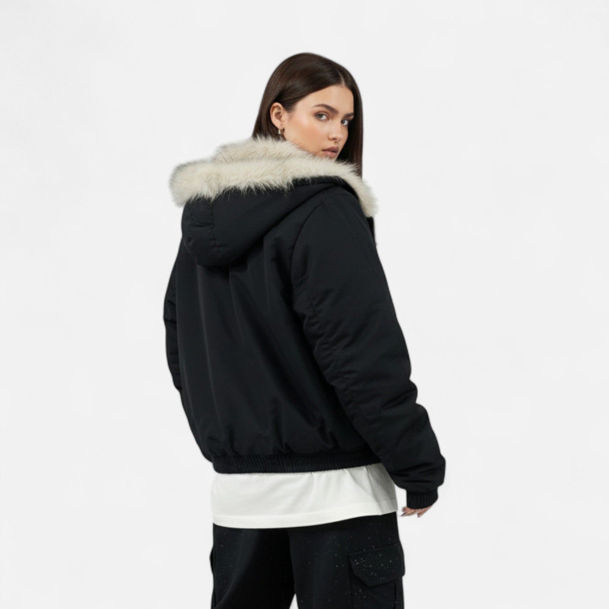 SUENTA Damen Wintermantel Vintage – Pelzkragen & Kapuze