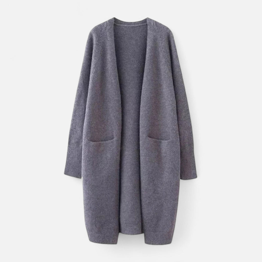 SUENTA Damen Strickjacke Dicke Strickqualität – V-Ausschnitt & Lagenlook Grau Einheitsgröße