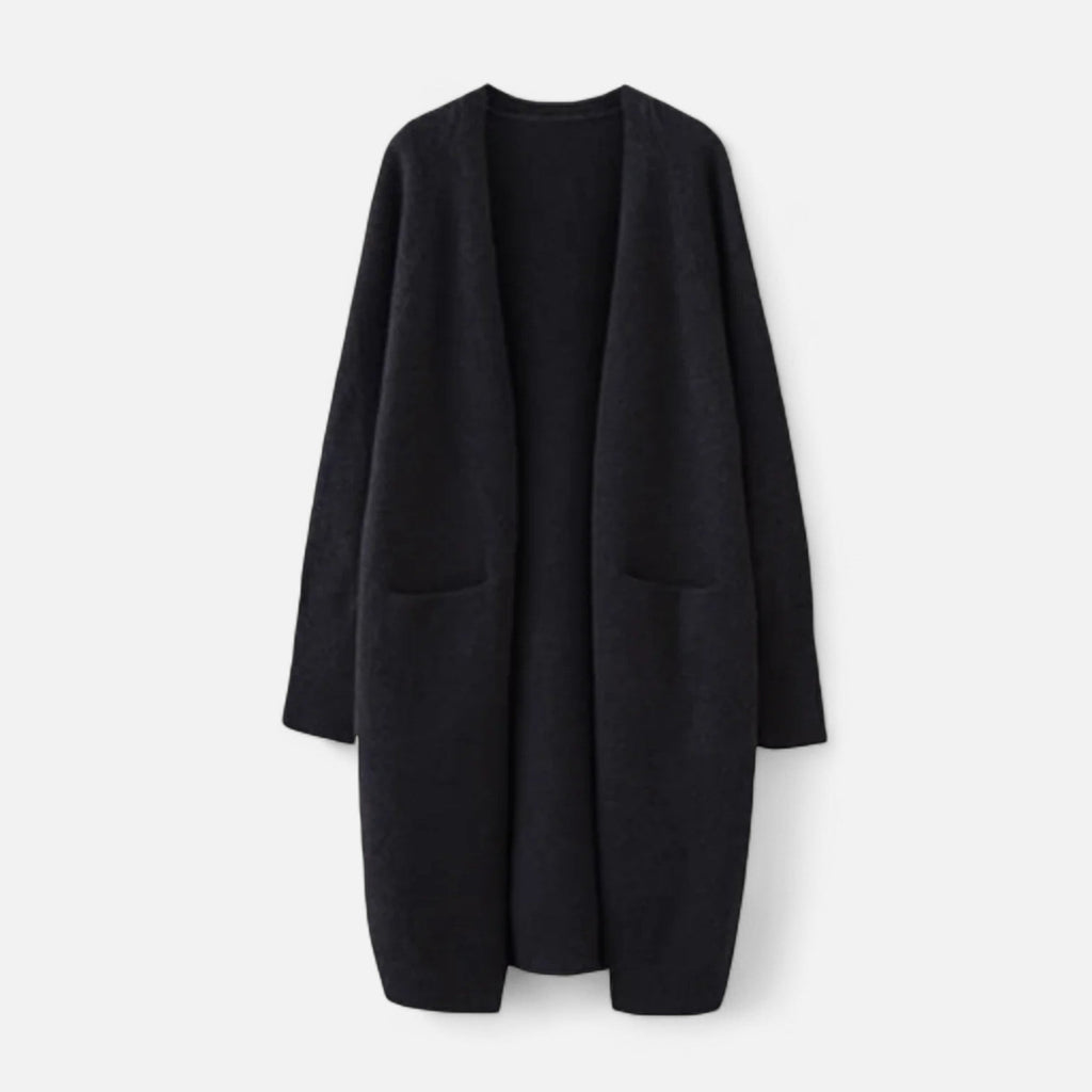 SUENTA Damen Strickjacke Dicke Strickqualität – V-Ausschnitt & Lagenlook Schwarz Einheitsgröße