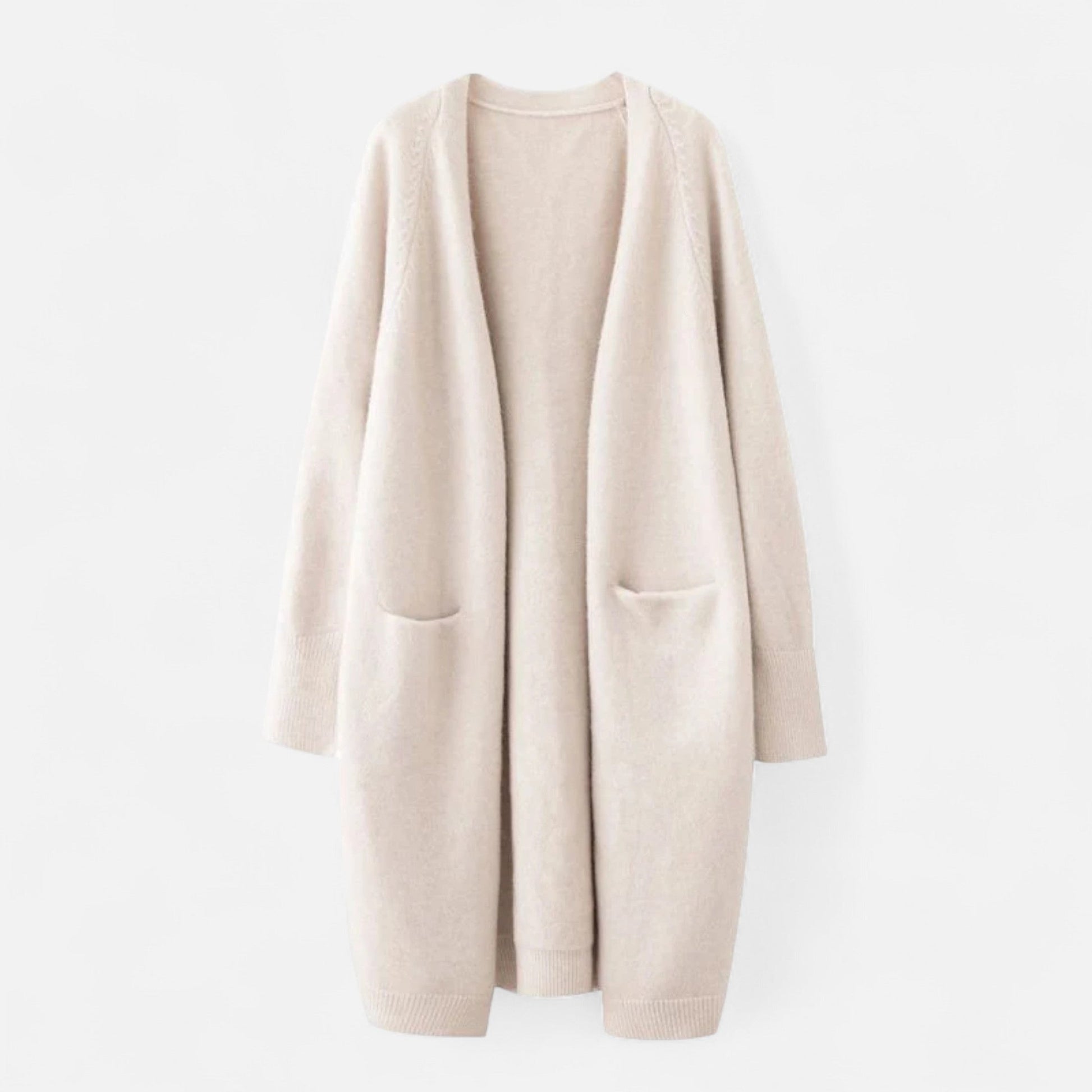 SUENTA Damen Strickjacke Dicke Strickqualität – V-Ausschnitt & Lagenlook Beige Einheitsgröße