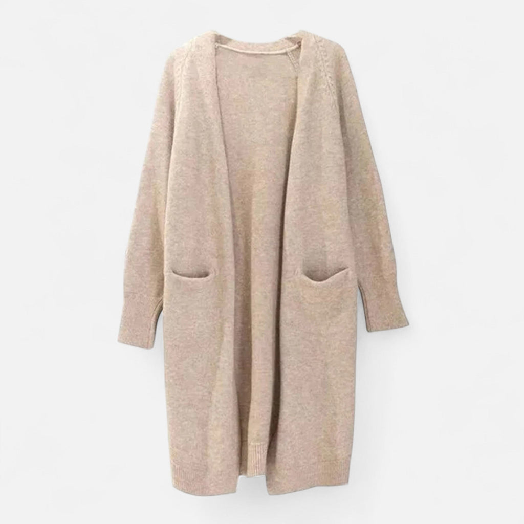 SUENTA Damen Strickjacke Dicke Strickqualität – V-Ausschnitt & Lagenlook Khaki Einheitsgröße