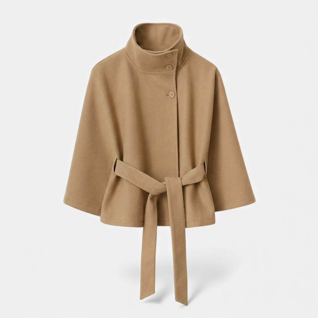 SUENTA Damen Cape-Mantel Kurz – Mit Gürtel & Fließende Silhouette Khaki