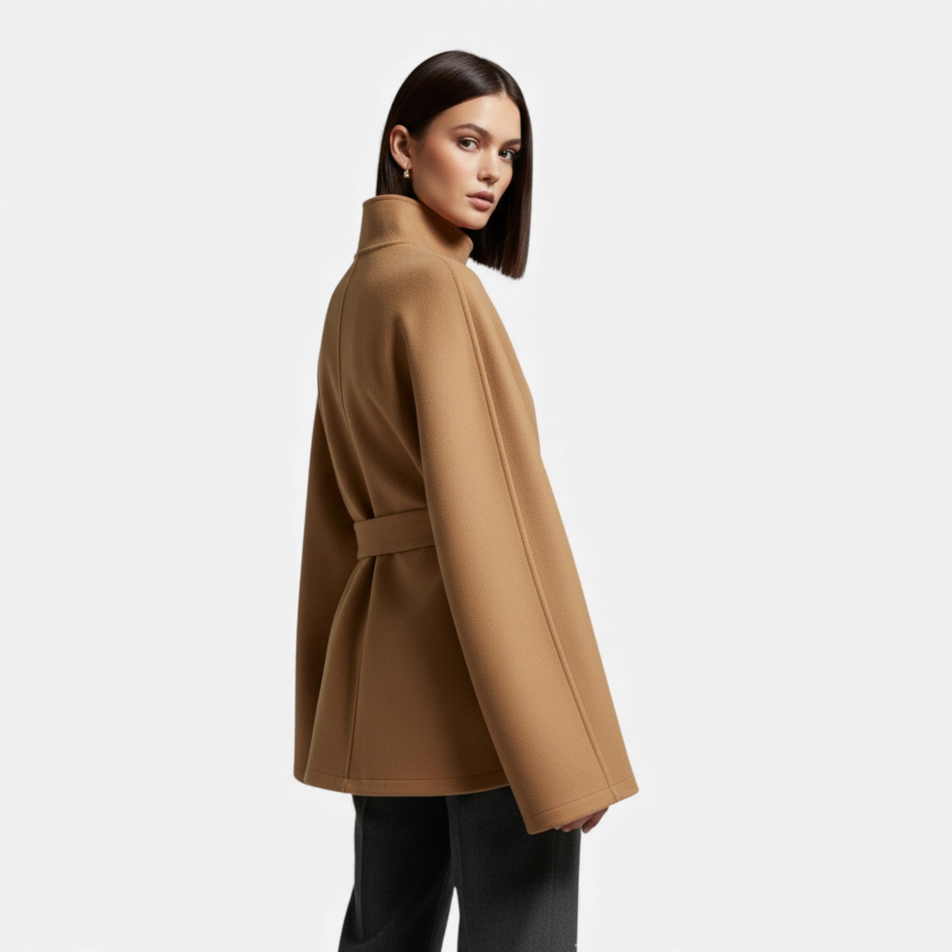 SUENTA Damen Cape-Mantel Kurz – Mit Gürtel & Fließende Silhouette