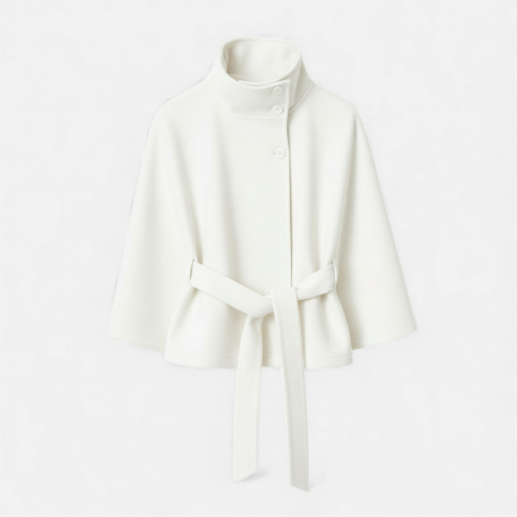 SUENTA Damen Cape-Mantel Kurz – Mit Gürtel & Fließende Silhouette Weiß